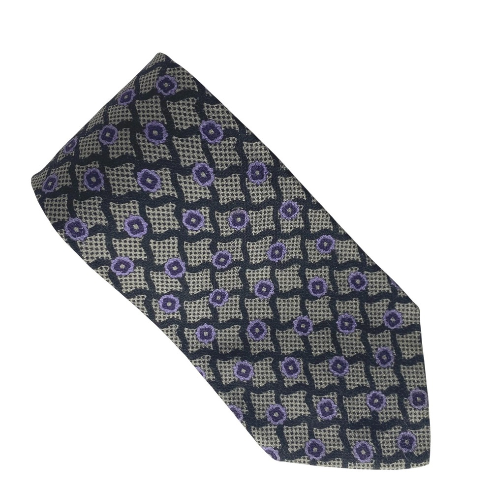 HONORS Silk Neck Tie Mens‎ Black Purple Geometric Medallion Pattern Classic 59x4
